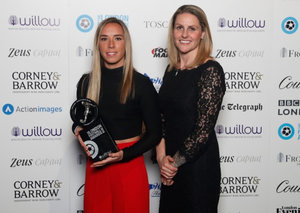 Jordan Knobbs LFA18 winner & Kelly Smith MBE CREDIT Action Images.jpg